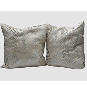 19 inch Feather Down Decorative Pillows Cream Metallic Accent